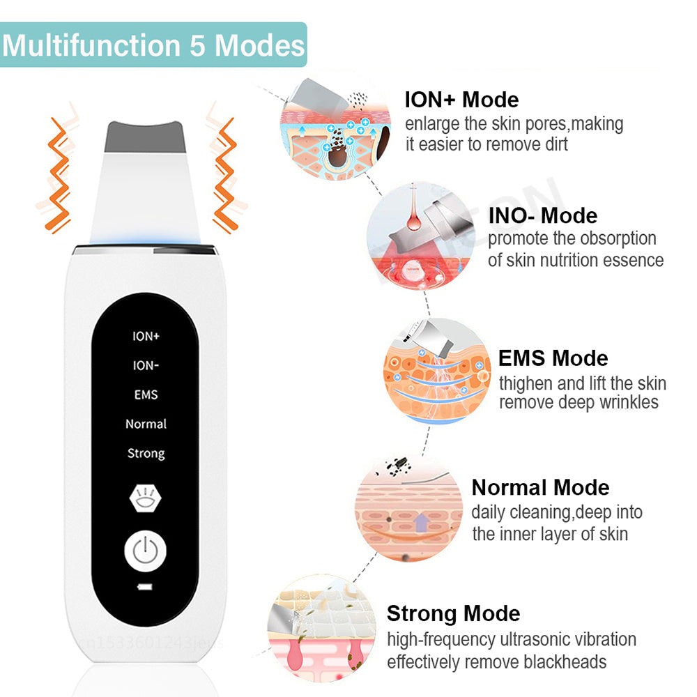 Ultrasonic Skin Scrubber 5 Modes EMS Blackhead - FlawlessFinds